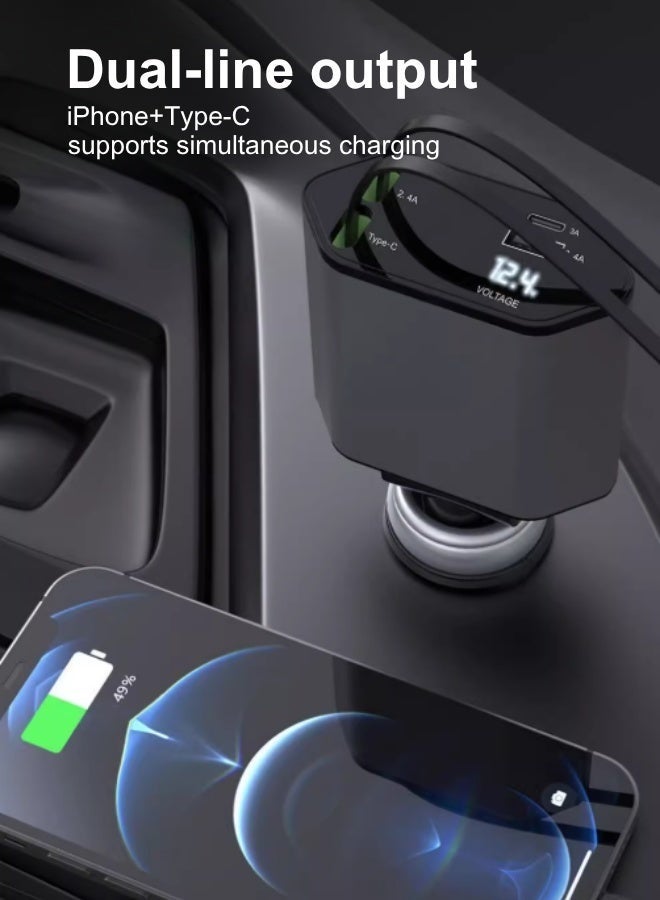 Digipace 120W Car Charger, Aluminum Alloy Fast Car Charger, USB C Car Charger with Retractable Cable, Car Charger USB C and Built-in Lightning, High Power Car Phone Charger and Car Charger Adapter, Black - Image 4